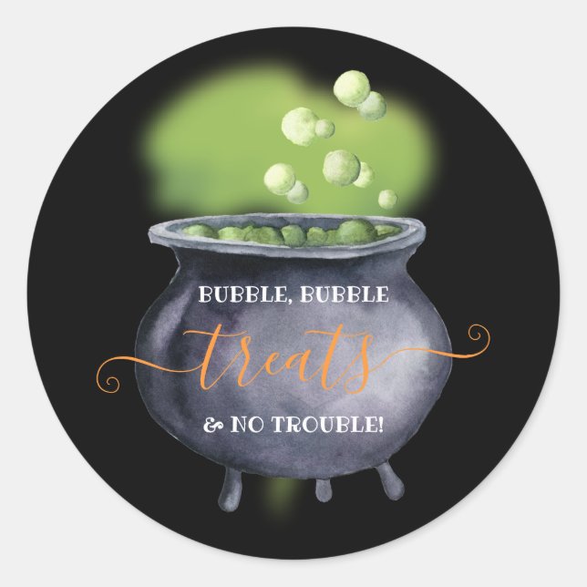 Cauldron Halloween Party Treats Sticker (Front)