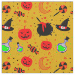 Cauldron Pumpkin Hat Candy Moon on Yellow Gold     Fabric