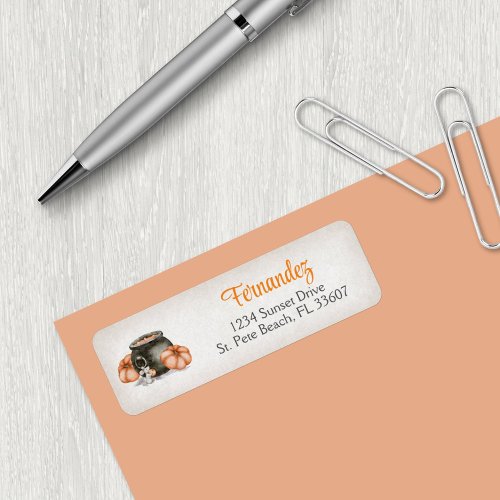 Cauldron Pumpkin Return Address Label