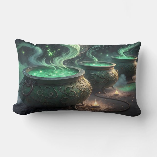 Cauldrons bubbling with green potion lumbar pillow (Front)
