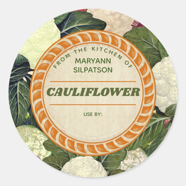 Cauliflower canning personalized homemade by classic round sticker (Front)