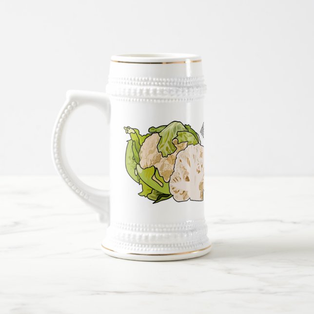 Cauliflower cartoon illustration beer stein (Left)