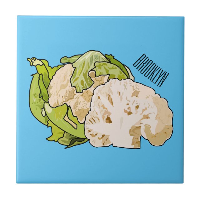 Cauliflower cartoon illustration ceramic tile (Front)