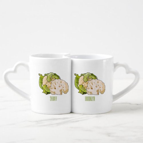 Cauliflower cartoon illustration coffee mug set