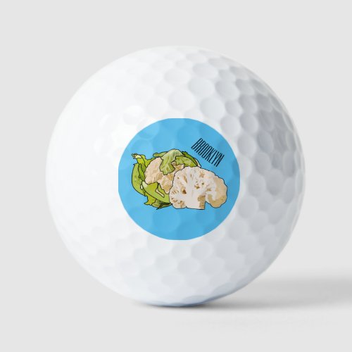 Cauliflower cartoon illustration golf balls