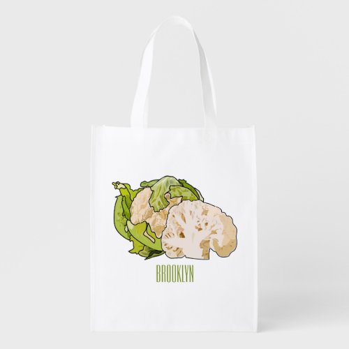 Cauliflower cartoon illustration grocery bag