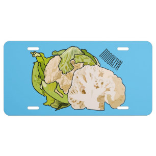 Cauliflower cartoon illustration license plate