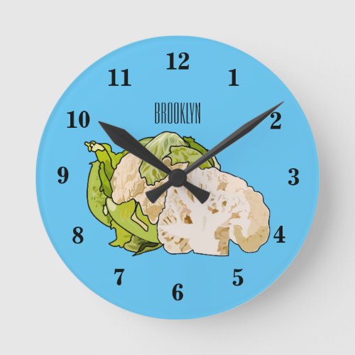 Cauliflower cartoon illustration round clock