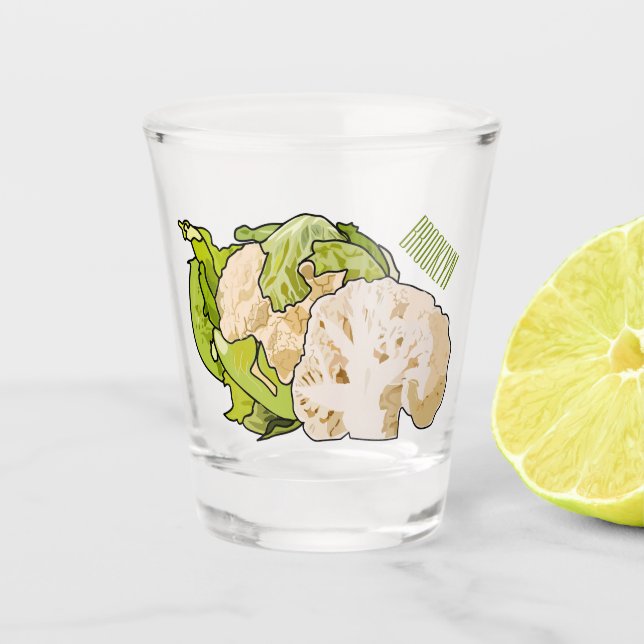 Cauliflower cartoon illustration shot glass (Front)