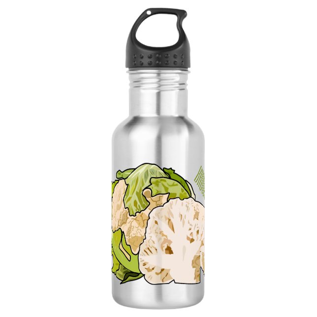 Cauliflower cartoon illustration stainless steel water bottle (Front)