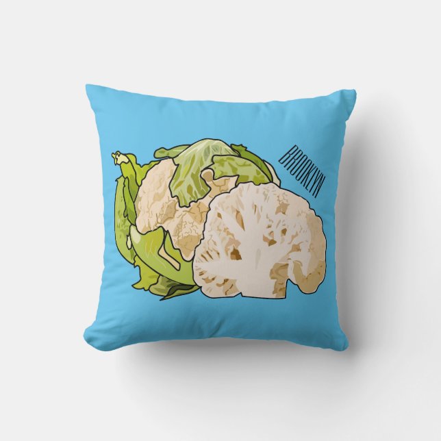 Cauliflower cartoon illustration throw pillow (Front)