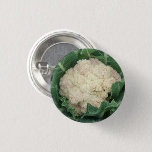 Cauliflower Head and Leaves in Garden Pinback Button
