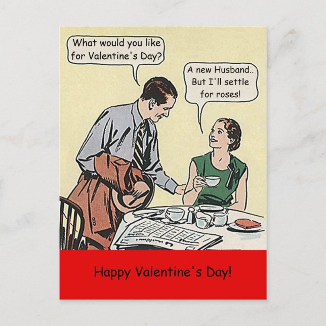 Caustic Humor Valentines Day comic couple funny PC Holiday Postcard (Front)