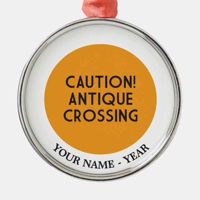 Caution! Antique Crossing Metal Ornament (Front)