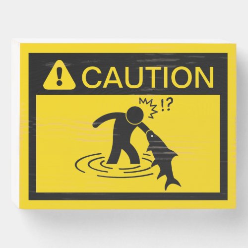 Caution Attack Fish Wooden Box Sign