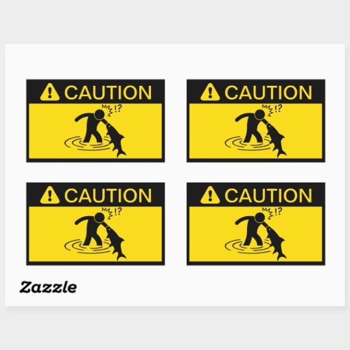 Caution: Attacking Fish Rectangular Sticker | Zazzle