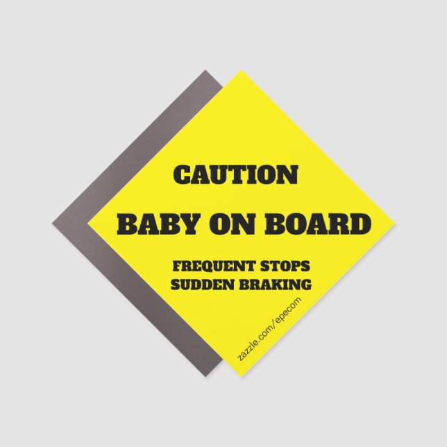 Caution Baby on Board Square Sticker Car Magnet (Front)