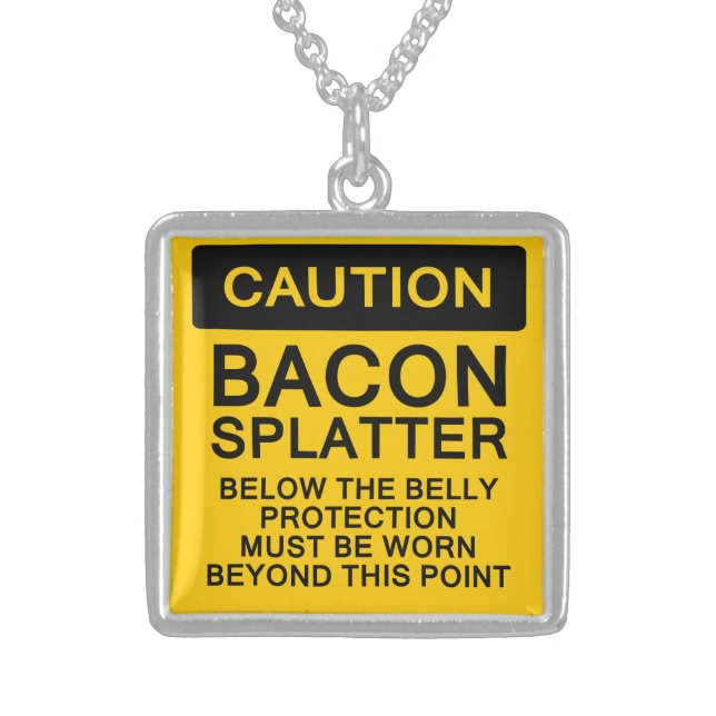 Caution Bacon Splatter Sterling Silver Necklace (Front)