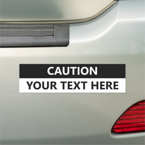 Caution black and white custom text modern car magnet