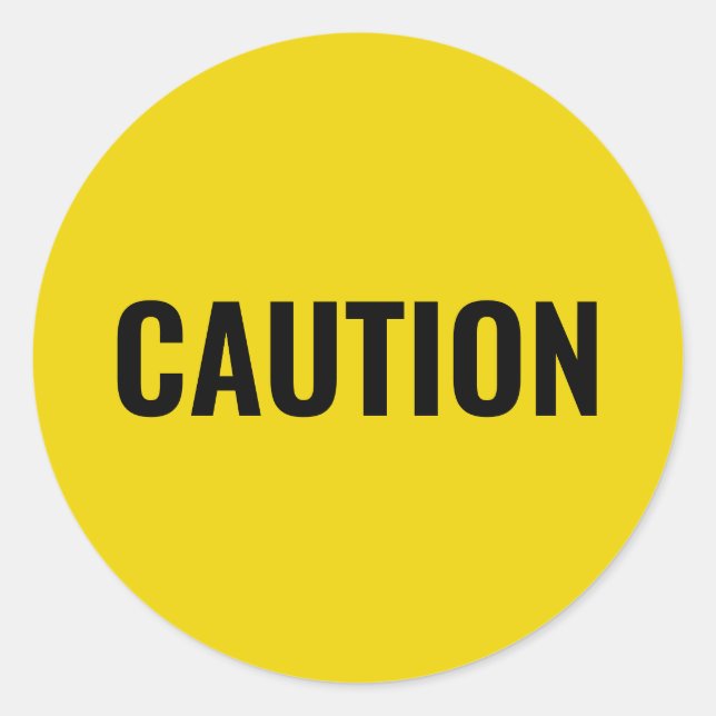 Caution black yellow warning safety sign classic round sticker (Front)