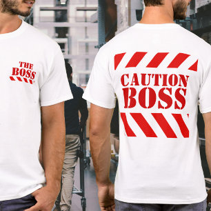 Caution BOSS warning stripes red and white t-shirt