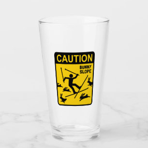 Caution Bunny Slope Funny Ski Sign Skiing Humor Glass