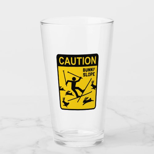 Caution Bunny Slope Funny Ski Sign  Skiing Humor Glass