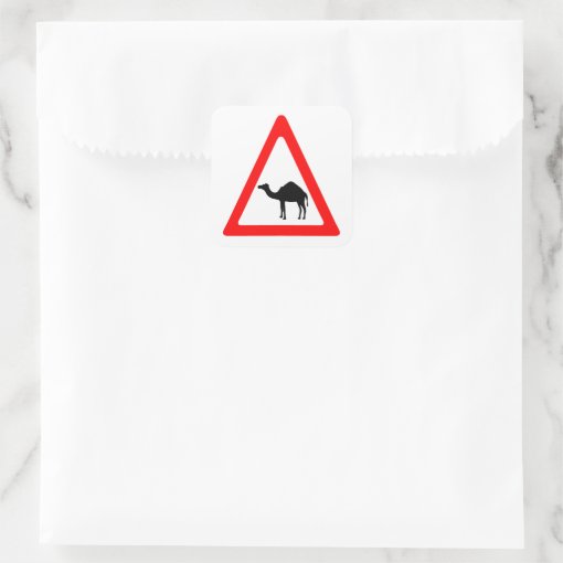 Caution Camel Crossing Traffic Sign Square Sticker Zazzle