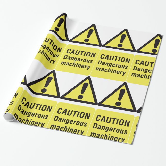Caution Dangerous Machinery Warning Sign Wrapping Paper (Unrolled)