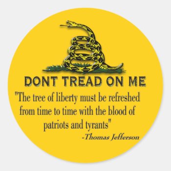 Caution "don't Tread On Me" Flag Classic Round Sticker by aandjdesigns at Zazzle