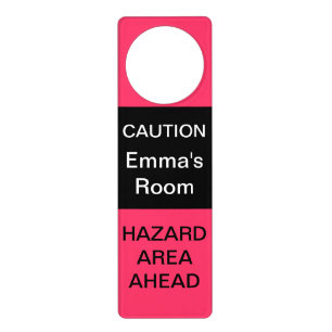 Caution Door Hanger Monogram Pink