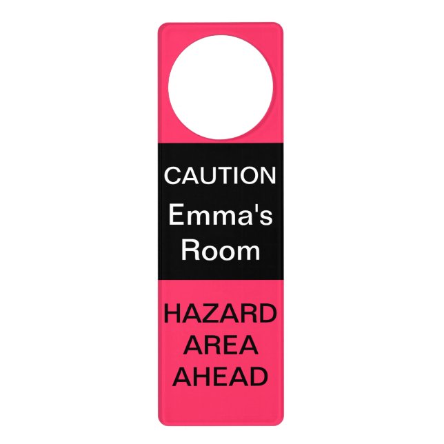 Caution Door Hanger Monogram Pink (Front)