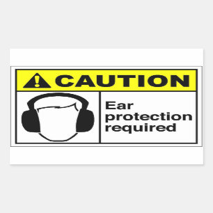 CAUTION Ear protection Rectangular Sticker