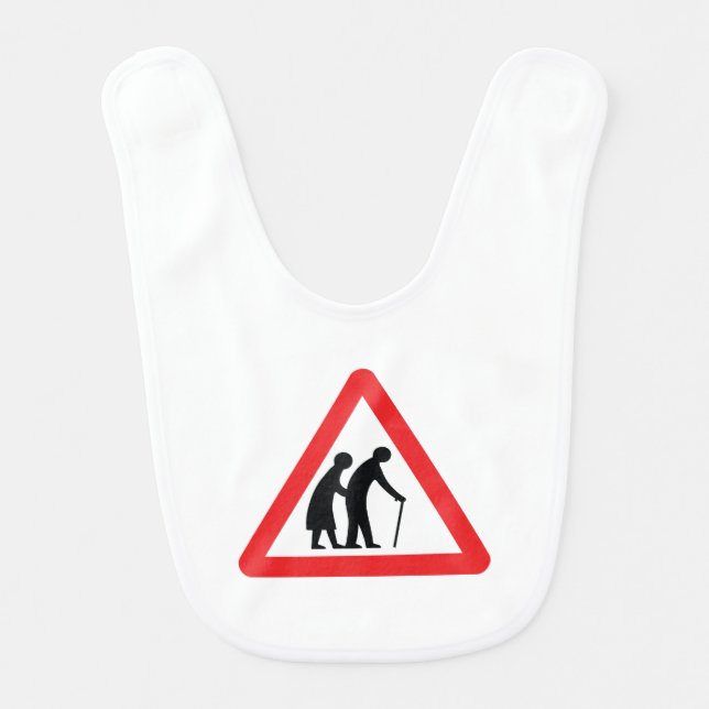 CAUTION Elderly People - UK Traffic Sign Baby Bib (Front)