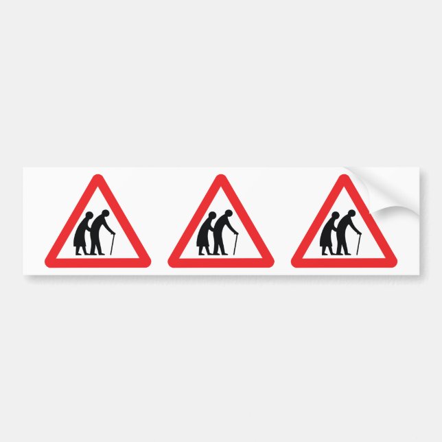 CAUTION Elderly People - UK Traffic Sign Bumper Sticker (Front)