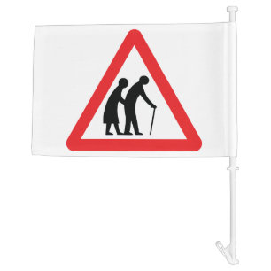 CAUTION Elderly People - UK Traffic Sign Car Flag