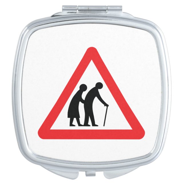 CAUTION Elderly People - UK Traffic Sign Compact Mirror (Front)