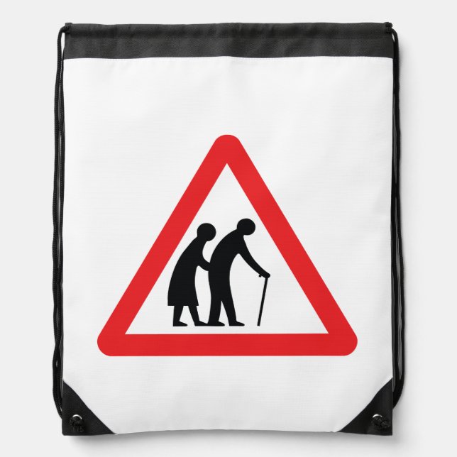 CAUTION Elderly People - UK Traffic Sign Drawstring Bag (Front)