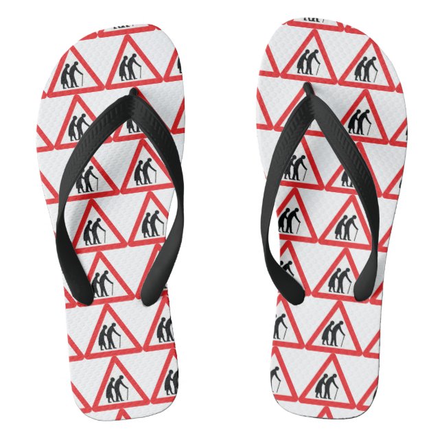 CAUTION Elderly People - UK Traffic Sign Flip Flops (Footbed)