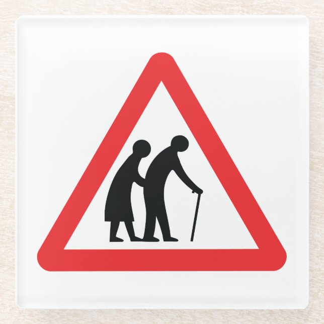 CAUTION Elderly People - UK Traffic Sign Glass Coaster (Front)