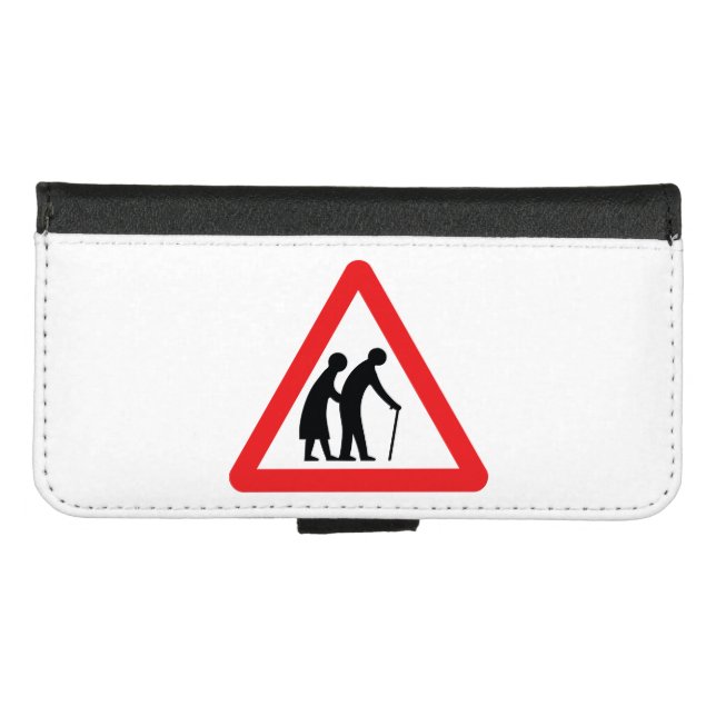 CAUTION Elderly People - UK Traffic Sign iPhone Wallet Case (Front (Horizontal))