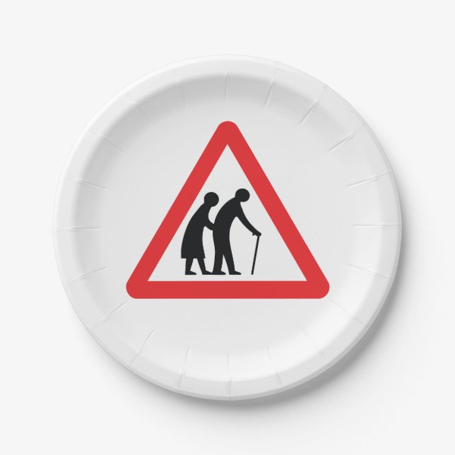 CAUTION Elderly People - UK Traffic Sign Paper Plates (Front)