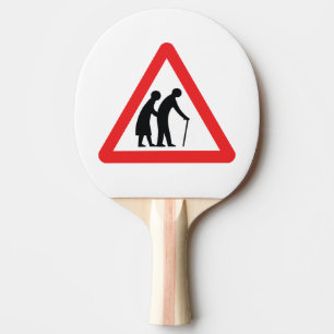 CAUTION Elderly People - UK Traffic Sign Ping-Pong Paddle
