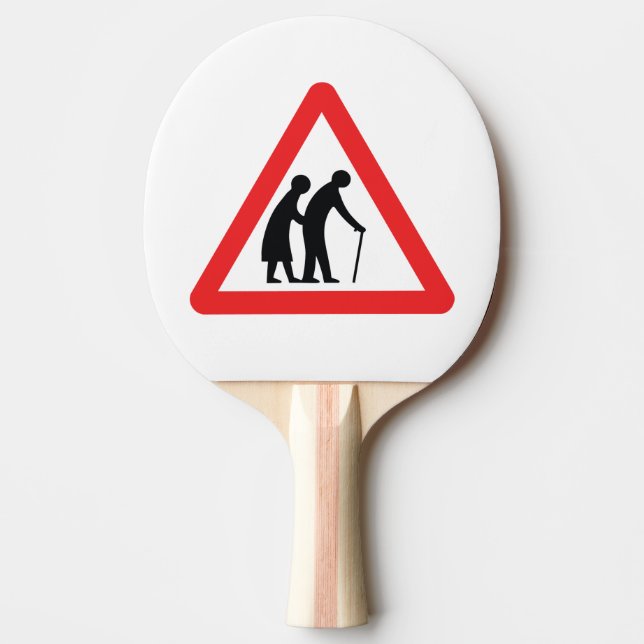 CAUTION Elderly People - UK Traffic Sign Ping-Pong Paddle (Front)