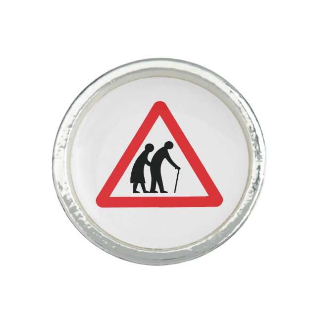 CAUTION Elderly People - UK Traffic Sign Ring (Front)