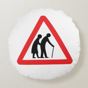 CAUTION Elderly People - UK Traffic Sign Round Pillow