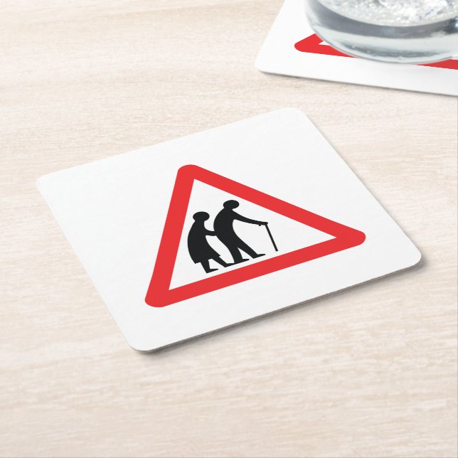 CAUTION Elderly People - UK Traffic Sign Square Paper Coaster (Angled)