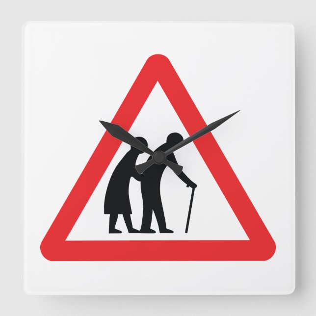 CAUTION Elderly People - UK Traffic Sign Square Wall Clock (Front)