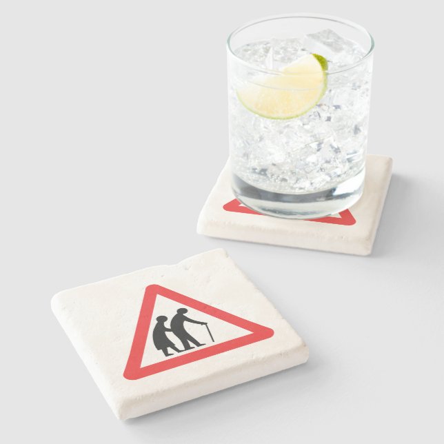 CAUTION Elderly People - UK Traffic Sign Stone Coaster (Side)