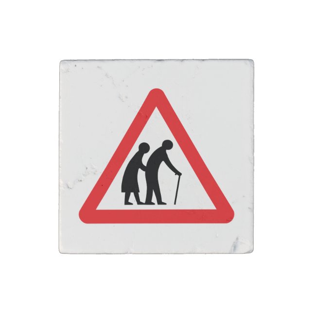 CAUTION Elderly People - UK Traffic Sign Stone Magnet (Front)
